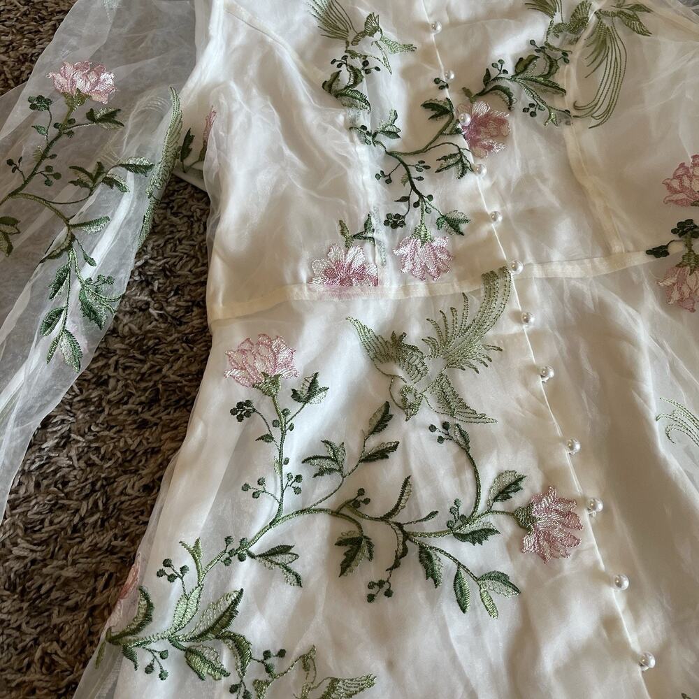 Foral Embroidery Mesh Dress Fairytale Cottage Core Fit M - Picture 3 of 8